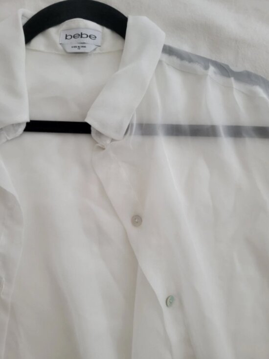 bebe Tops - Bebe White Sheer Chiffon Button Up Shirt XS Size Long Sleeve Lightweight Blouse